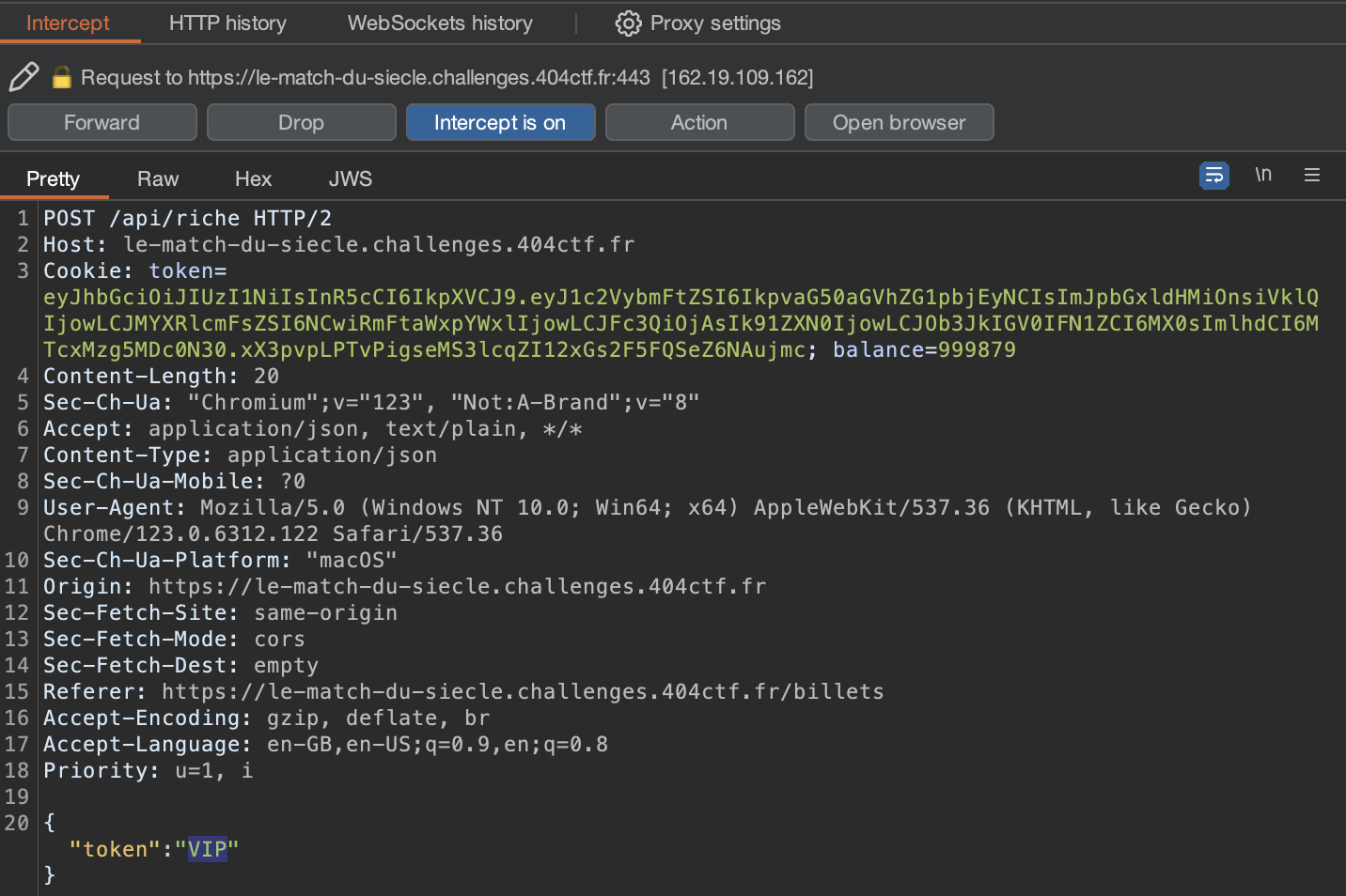 get ticket intercepted in burp