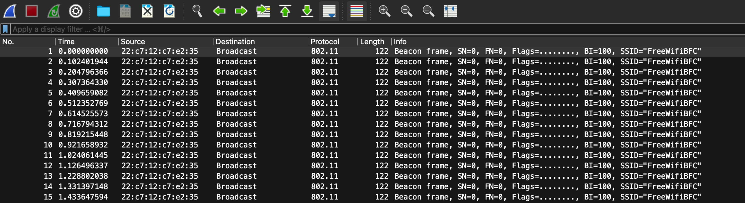 Beggining of the PCAPNG opened inside wireshark